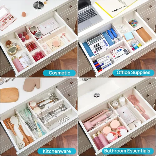 Miniatura 8 de Vtopmart Paquete de 6 separadores de cajones para ropa, 4 pulgadas de alto 11.3 a 17 pulgadas, organizador de cajones de tocador ajustable