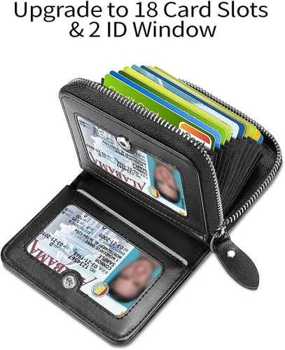 Miniatura 4 de Tarjetero RFID con cremallera tarjetero Negro 18 ranuras para tarjetas y 2 ventanas de identificación