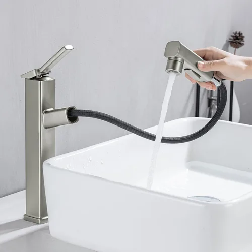 Miniatura 13 de HANLIAN Grifo extraíble de baño de un solo orificio con boquilla giratoria, grifo de una manija para lavabo de baño, grifo de baño moderno con Cromo
