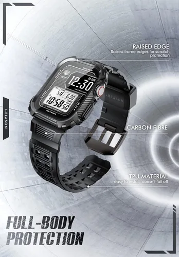 Miniatura 3 de i-Blason Correa deportiva de poliuretano termoplástico transpirable a prueba de golpes para Apple Watch 9, 8, 7 (1.772 in) con 2 fundas rígidas Negro