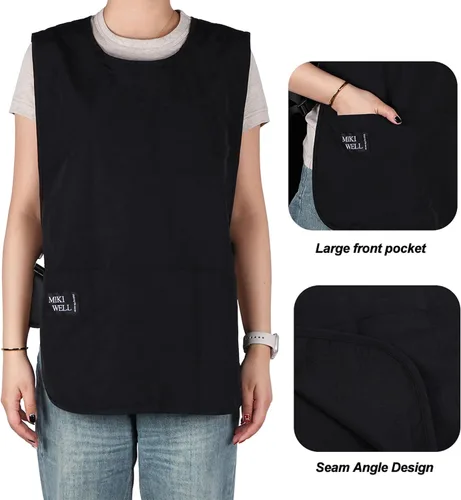 Miniatura 3 de Delantal impermeable unisex de trabajo con 4 bolsillos, delantal tipo faja, ultraligero, para chef y camarero, overol de trabajo Negro