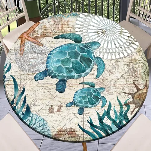 Miniatura 61 de Round Fitted Tablecloth with Elastic Outdoor Table Cover Round Elastic Tablecloths for Tables Waterproof Wipeable Table Cloths for
