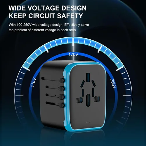 Miniatura 7 de Adaptador de enchufe universal de viaje internacional, adaptador de enchufe de viaje europeo 5 en 1 W/3.5A 2xUSB-A y 2xUSB C cargador de pared