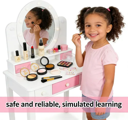 Miniatura 2 de Kit de maquillaje de simulación para niñas, niños pequeños, juego de maquillaje falso para niñas de 3 a 5 años, regalos de cumpleaños (negro)