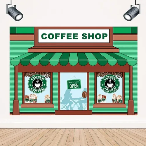 Miniatura 3 de Telón de fondo de caricaturas para fotografía de café – Fondo de helado de primer cumpleaños con rayas verdes para niños y baby shower (7 x 5 pies)