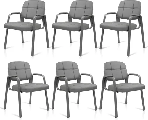 Miniatura 16 de CLATINA Sillas de recepción de espera sin ruedas, silla de invitados de cuero con brazos acolchados, modernas sillas de escritorio de oficina marrón