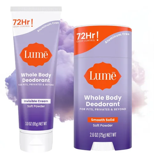 Miniatura 13 de Lume Desodorante para todo el cuerpo, crema invisible y sólido, control de olores de 72 horas, sin aluminio, sin bicarbonato de sodio, seguro