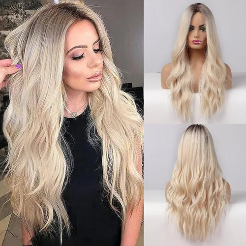 Miniatura 32 de Esmee Pelucas largas de color castaño rojizo ombré para mujer, peluca de cabello sintético ondulado y rizado natural para uso diario, fiestas
