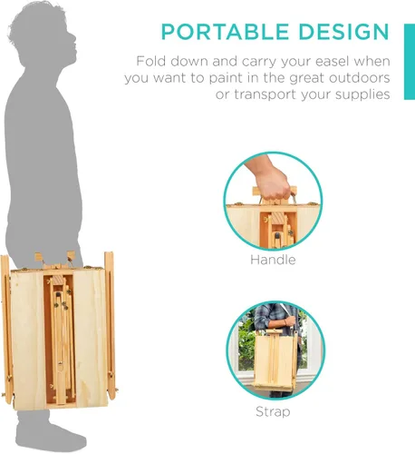 Miniatura 5 de Best Choice Products Caballete de arte para pintar, trípode ajustable de madera portátil para artistas con caja de bocetos, juego de arte de 32