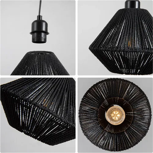 Miniatura 5 de Paquete de 2 lámparas colgantes tejidas con enchufe negro, 9.65 pulgadas, lámpara colgante rústica de granja con cable de enchufe e interruptor