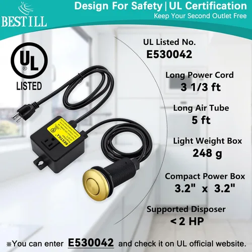 Miniatura 5 de BESTILL Kit de interruptor de aire de eliminación de basura, acabado de latón cepillado, compatible con grifos Kohler de latón cepillado vibrante