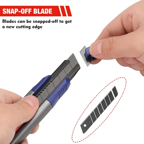 Miniatura 9 de WORKPRO Cuchillo Utilitario Retráctil de 18mm, Cortador de Caja de Alta Resistencia con 10 Piezas de Cuchillas SK5 para Cartón, Cartón Duro y Cajas