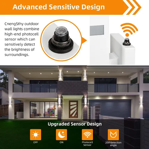 Miniatura 6 de Luces de pared para exteriores con sensor de anochecer a amanecer, paquete de 2, de aluminio, moderno, impermeable, cilíndrico, cuadrado, farol