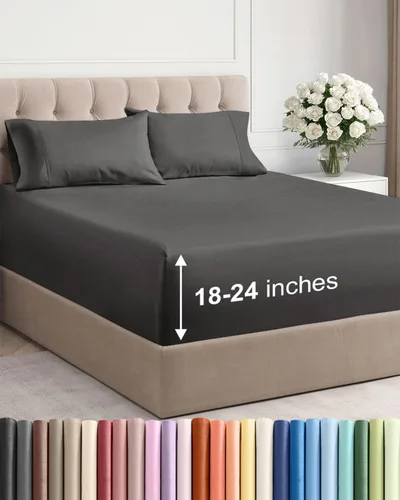 Miniatura 85 de Sábanas King divididas con bolsillos extra profundos, sábanas transpirables y refrescantes de 5 piezas, sábanas de lujo para hotel, suaves, sin 22