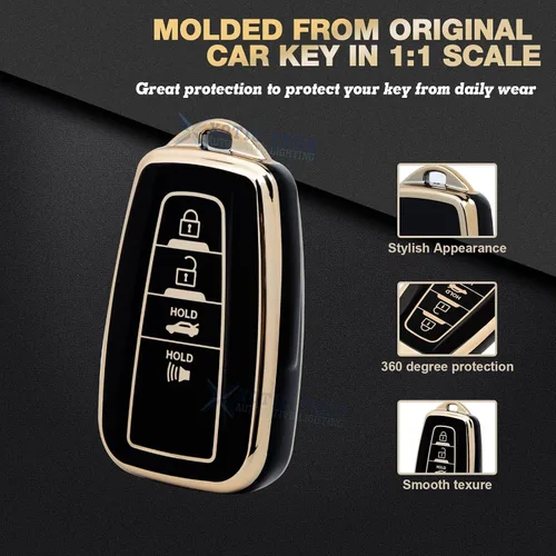 Miniatura 5 de x xotic tech Carcasa de TPU negra con sello completo para llavero de 4 botones antipolvo con llavero compatible con Toyota Camry RAV4 C-HR Avalon
