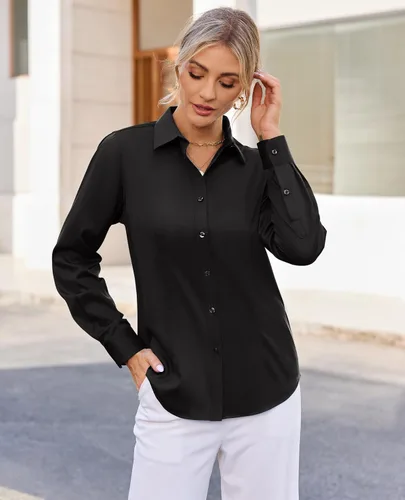 Miniatura 3 de siliteelon Camisas con botones para mujer, con protección contra manchas, de manga larga, sin arrugas, blusas de oficina