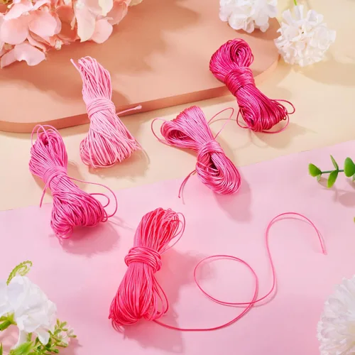 Miniatura 3 de 109 yardas de 0.020 in de color rosa encerado de poliéster para trenzar cuerda encerada de cuentas hilos para bricolaje pulsera de amistad, collar