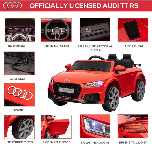 Miniatura 4 de Aosom 6V Audi TT RS Automóvil deportivo eléctrico para niños Ride On Toy One Seat con control remoto., Rojo