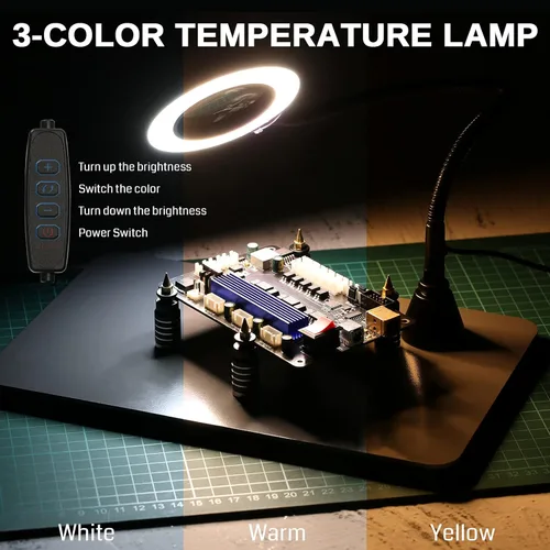 Miniatura 6 de SainSmart Estación de soldadura magnética con una base más grande de 11.1 x 7.1 pulgadas, lámpara de aumento LED 5X, 4 soportes para placa