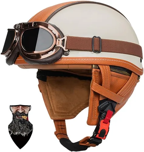 Casco Moto Retro ABS Ligero 22.93 oz DOT Homologado - Medio Casco Jet para Hombre y Mujer con Doble Ventilación, Forro Desmontable y Hebilla Rápida