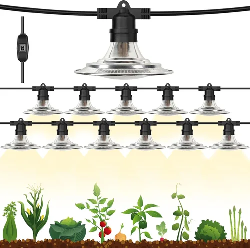 Luces LED de cultivo para invernadero, 12 luces impermeables, luz de crecimiento de plantas de espectro completo, luces de cultivo de invernadero