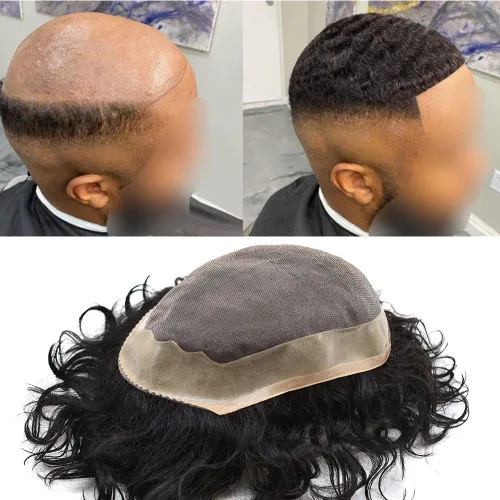 Miniatura 15 de Afro - Tupé para hombre, duradero, base fina, mono, rizado, cabello ondulado africano, piezas para hombres negros, mono encaje de poliuretano