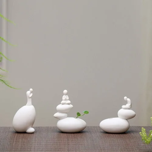 Miniatura 4 de KJYHXX Figura de Buda de cerámica sin fase, dispositivo de arreglo floral hidropónico de monje, adorno pequeño ideal para escritorios del hogar