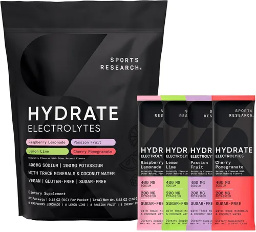 Miniatura 12 de Sports Research® Hydrate Polvo de Electrolitos - Sin Azúcar y con Sabor Natural con Vitaminas, Minerales y Agua de Coco - Apoya la Hidratación