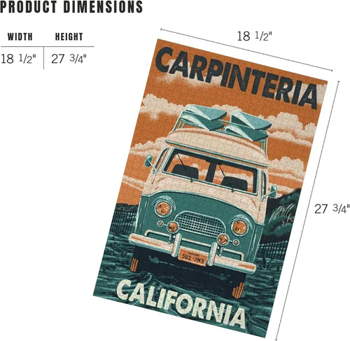 Miniatura 6 de Lantern Press Carpinteria, California, Letterpress, Camper Van 1000 Piece Jigsaw Puzzle for Adults, Made in USA with Reference Poster