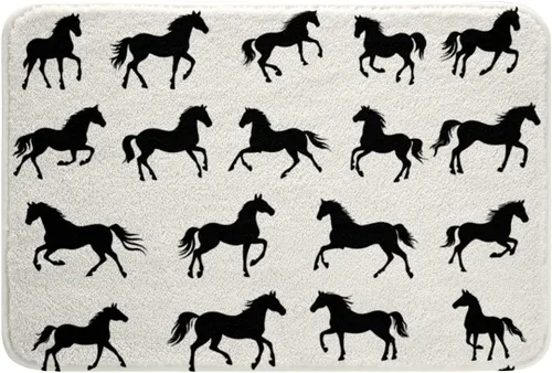 Erosebridal Alfombra de baño de caballos negros, alfombra de área de animales de granja, animales salvajes, vida silvestre, alfombra de baño