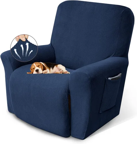 KEKUOU Fundas para sillas reclinables, fundas elásticas para sofá reclinable de niño perezoso, 1 pieza, protector de muebles con parte inferior Azul