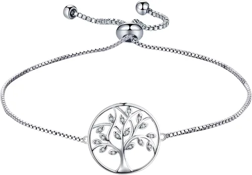 YL Pulsera de plata de ley 925 con diseño de árbol de la vida, con circonita cúbica, árbol de esmeralda, regalo