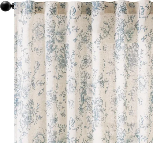 Miniatura 8 de Jinchan Cortinas de Mezcla de Lino con Estampado Floral para Sala de Estar, 84 Pulgadas de Largo, Cortinas con Bolsillo para Varilla y Tab Trasera