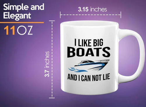 Miniatura 5 de Taza de café Boat Lover de 11 onzas, color blanco, con texto en inglés "I like Big Boats" (I like Big Boats), para amantes del lago, amante del mar