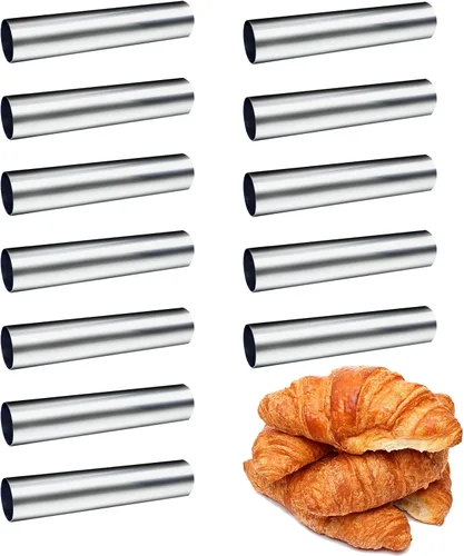 Miniatura 12 de FantasyDay Moldes antiadherentes para cuerno de color crema, de acero inoxidable, 5 pulgadas, kit de tubos de cannoli de gran tamaño, paquete de 16