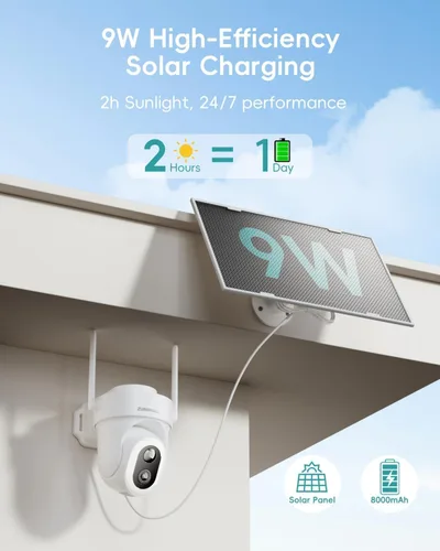 Miniatura 3 de ZUMIMALL Cámaras de seguridad solar de 9 W inalámbricas para exteriores, cámaras de grabación AOV 24/7 para seguridad del hogar, vista de 360°