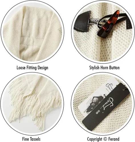 Miniatura 4 de Ferand Poncho de ajuste holgado para mujer con elegantes botones de cuerno, cuello en V y dobladillo en V