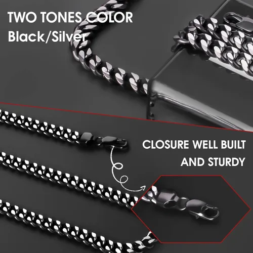 Miniatura 2 de Cadena italiana de eslabones cubanos de dos tonos para hombres y mujeres de 0.1560.39 pulgadas - Cadena de plata negra, azuldorada para hombre