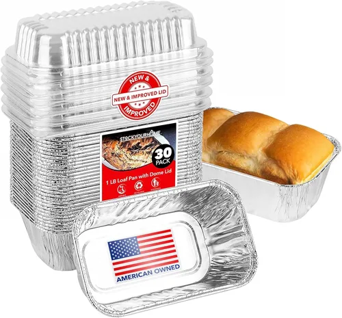 Miniatura 8 de Stock Your Home - Minimoldes desechables de aluminio con tapas, 450 g (paquete de 50 unidades) Nuevos y mejorados moldes de papel de aluminio