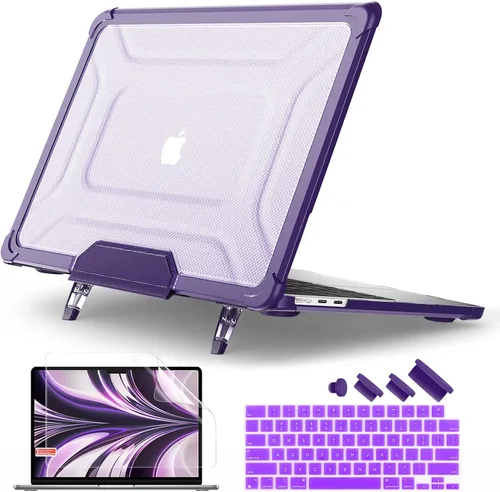 Miniatura 16 de Batianda Funda resistente para MacBook Air de 15 pulgadas 2026 M5 2025 M4 2024 2023 versión modelo A3448/A3241/A3114/A2941, soporte plegable Caqui