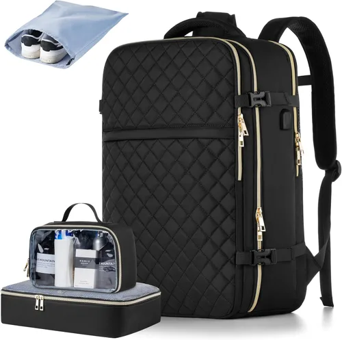 Miniatura 18 de MOMUVO Mochila de viaje para mujer, mochila de mano aprobada por aerolíneas, mochila para laptop de 15.6 pulgadas con puerto de carga USB, mochila