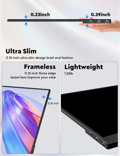 Miniatura 8 de Monitor portátil de 15.6 pulgadas con soporte ajustable, extensor de pantalla FHD IPS de 1080P, soporte para laptop y cubierta inteligente