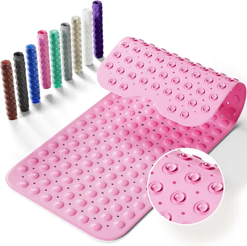 Miniatura 14 de Alfombrilla antideslizante para bañera, extra grande de 39x16 pulgadas con agujeros de drenaje y ventosas, lavable a máquina, color negro