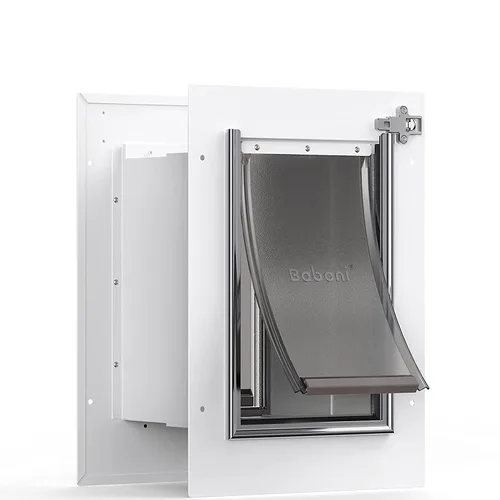 Baboni Puerta para mascotas para pared, marco de acero y túnel telescópico, cerradura de aluminio, puerta de perro y puerta de gato con doble