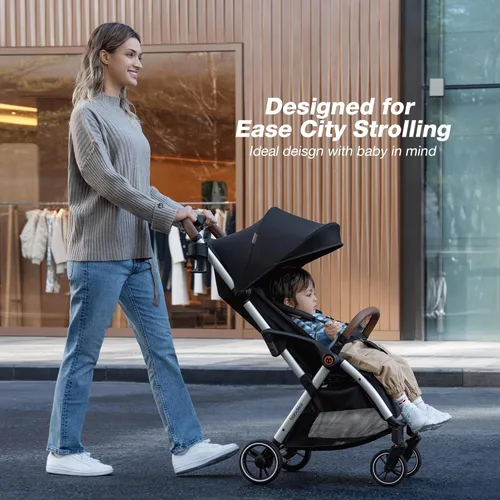 Miniatura 7 de Babideal Cochecito de viaje ligero para bebé, cochecito auto plegable con toldo grande, asiento reclinable operado con una mano, soporte para tazas