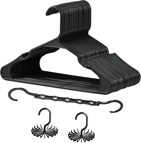 Miniatura 15 de VECELO Paquete de 25 perchas de ropa, colgador de plástico antideslizante, gancho giratorio de 360° y ahorro de espacio para armario de dormitorio