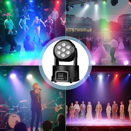 Miniatura 8 de MINGJIE Luces de DJ con cabeza móvil, 12 colores 7x10W LED foco de escenario de lavado con DMX y sonido activo, inclinación de 540° de inclinación