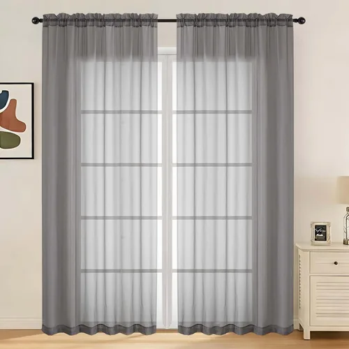Miniatura 30 de LIVEKID Cortinas traslúcidas negras de cocina de 36 pulgadas de largo, cortinas cortas filtrantes de luz, 2 paneles de gasa aireada, texturizadas