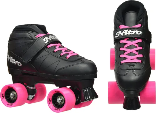 Miniatura 3 de Epic Skates Súper nitro interior / exterior patines de rodillos de velocidad quad, negro / rosa, adulto 7
