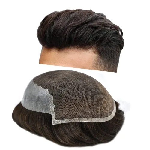 Miniatura 16 de Toupee - Sistemas de reemplazo de cabello para hombre, encaje frontal suizo, nudo blanqueado, pieza de cabello humano natural 1# negro azabache, 8 x